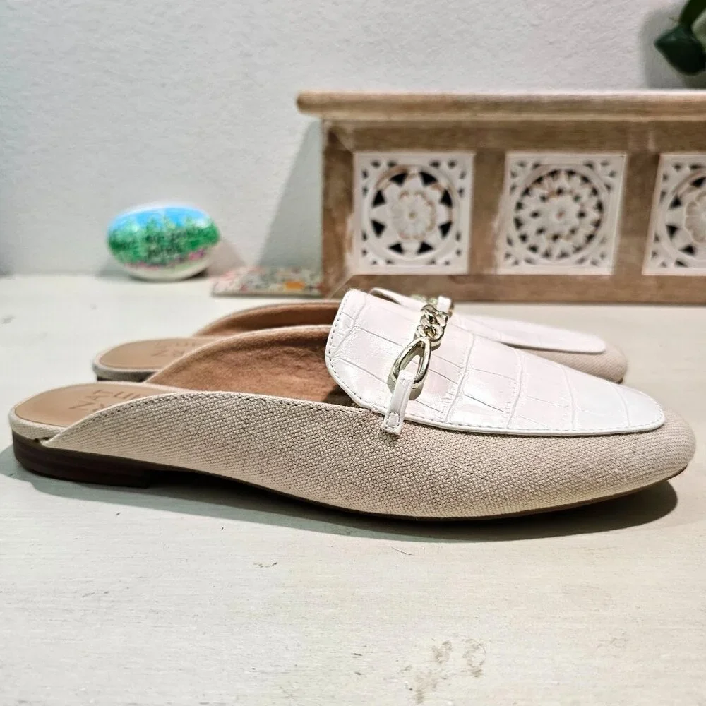 NATURALIZER Womens Sz 7.5 Kayden Linen White Mule Clog Padded Flat Comfort Shoes - Picture 2 of 10